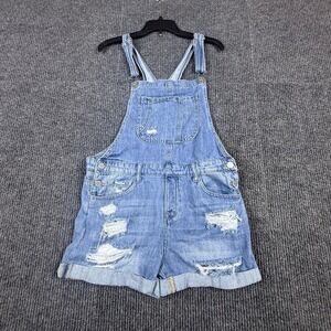 Insane Gene Los Angeles Distressed Denim Shortalls Light Wash Blue Womens Size M